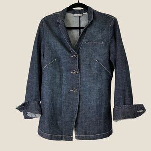 Chico's Platinum Denim Modern Jacket Mandarin Collar Dark Wash Stretch Size M 1